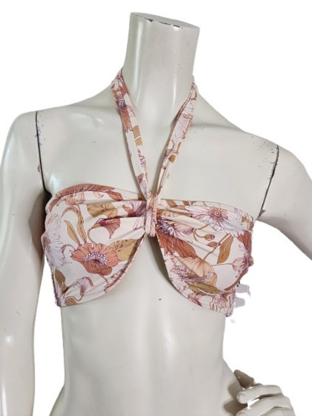 Shade & Shore Bikini Top Womens 36D Cream Pink Floral NEW